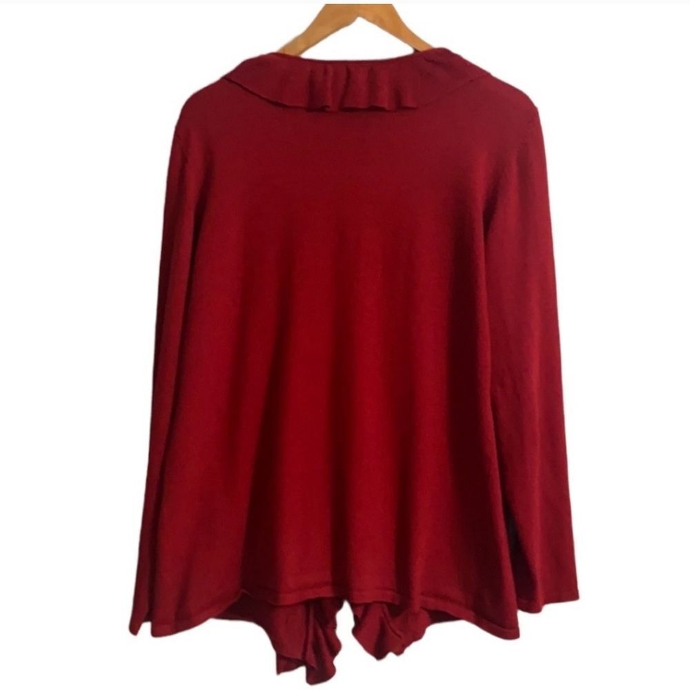 Grace Elements Cranberry Red Ruffle Cardigan Sweater Women Size L - Picture 2 of 13